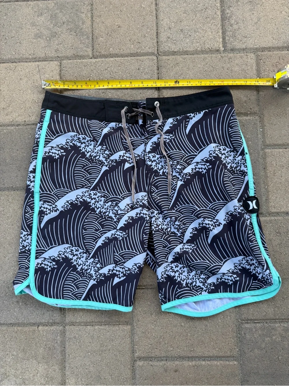 Hurley Black & Light Blue Wave-Print Board Shorts